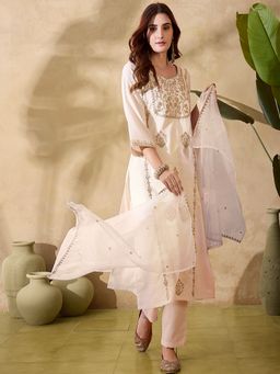 Gahan - Off White Roman Silk Zari Sequence Embroidered Kurta with Pant & Dupatta
