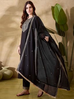 Gahan - Black Bitaliyan Zari Sequence Embroidered Anarkali Kurta with Pant & Dupatta
