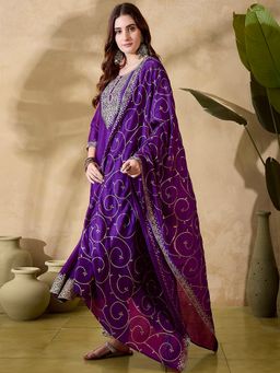 Gahan - Purple Vichitra Zari Sequence Embroidered A Line Anarkali Kurta with Pant & Dupatta