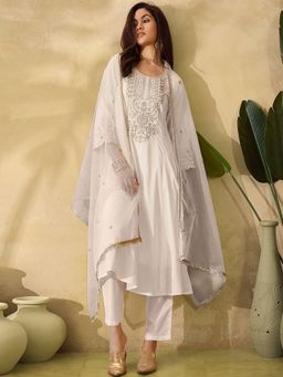 Gahan - Off White Legend Zari Sequence Embroidered Anarkali Kurta with Pant & Dupatta