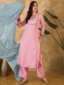 Gahan - Light Pink Zari Sequence Embroidered Kurta with Pant & Dupatta