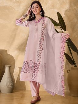 Gahan - Peach Thread Embroidery Lace Kurta with Pant & Dupatta