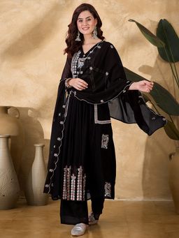 Gahan - Black Zomato Zari Mirror Thread Embroidery Anarkali Kurta with Pant & Dupatta