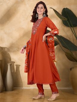 Gahan - Orange Silk Zari Sequins Thread Embroidery Schiffli Lace Anarkali Kurta with Pant & Duptta