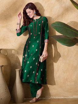 Gahan - Green Zari Sequence Foil Print Gota Patti Lace Embroidered Kurta with Pant