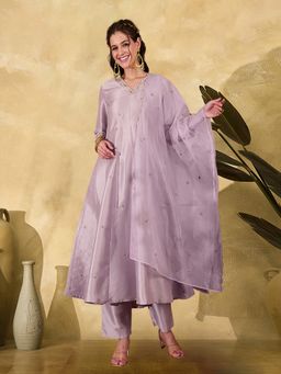 Gahan - Light Purple Silk Blend Zari Sequence Embroidered Anarkali Kurta with Pant & Dupatta