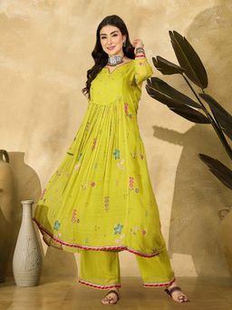 Gahan - Lime Yellow Milky Zari Aari Work Gotapatti Lace Embroidered Kurta with Pant