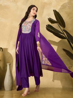 Gahan - Purple Zomato Sequence Foil Embroidered Kurta with Pant & Dupatta