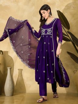 Gahan - Purple Sequence Thread Embroidered Anarkali Kurta with Pant & Dupatta