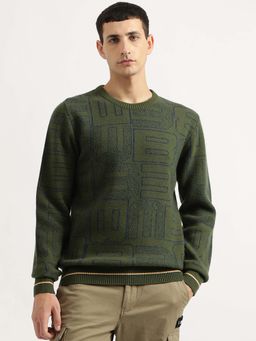 United Colors of Benetton - Green Round Neck Typography Sweater