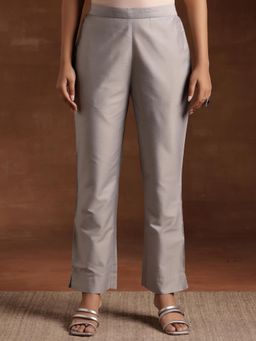 Libas - Grey Solid Straight Pant with Pockets