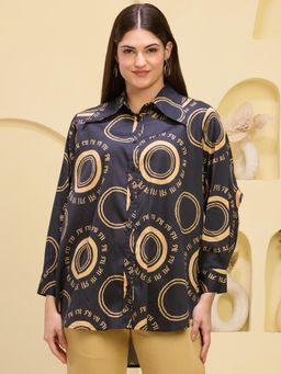 First Resort by Ramola Bachchan - Black Maa Print Shirt with Cutout Sleeves