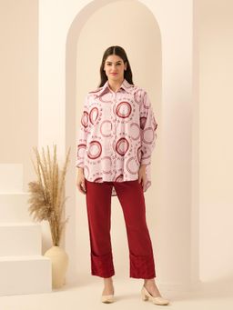 First Resort by Ramola Bachchan - Pink Maa Print Shirt with Cutout Sleeves
