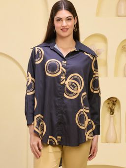 First Resort by Ramola Bachchan - Black Powerful Print Shirt with Cutout Sleeves