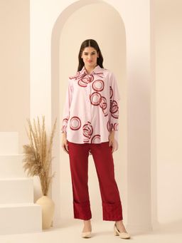 First Resort by Ramola Bachchan - Pink Powerful Print Shirt with Cutout Sleeves