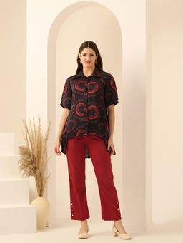 First Resort by Ramola Bachchan - Black Maa Print Pleated Shirt