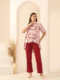 First Resort by Ramola Bachchan - Pink Maa Print Pleated Shirt