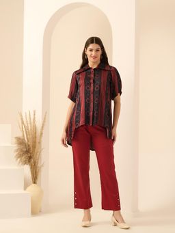 First Resort by Ramola Bachchan - Black Powerful Stripe Print Pleated Shirt