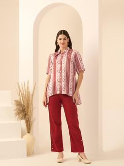 First Resort by Ramola Bachchan - Pink Powerful Stripe Print Pleated Shirt