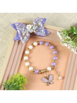 Asthetika Kids - Purple Plastic Self Design Hair Clip and Bracelet