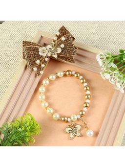 Asthetika Kids - Gold Plastic Self Design Hair Clip and Bracelet