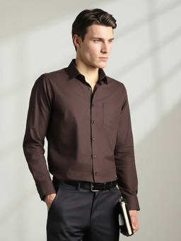 Van Heusen - Men Brown Slim Fit Check Full Sleeves Formal Shirt