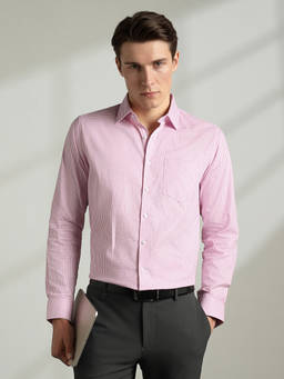 Van Heusen - Men Pink Slim Fit Checks Full Sleeves Formal Shirt