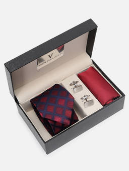 Van Heusen - Men Maroon Tie Pocket Square and Cufflink