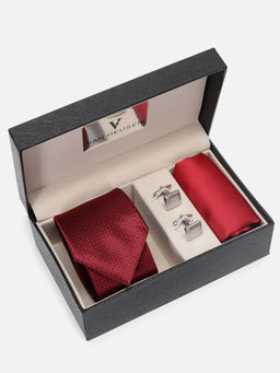 Van Heusen - Men Maroon Tie Pocket Square and Cufflink