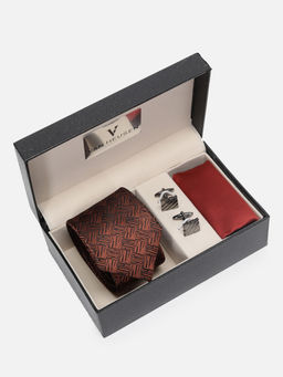 Van Heusen - Men Brown Tie Pocket Square and Cufflink