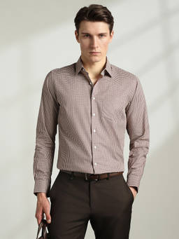 Van Heusen - Men Brown Slim Fit Check Full Sleeves Formal Shirt