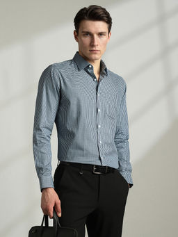 Van Heusen - Men Blue Checks Full Sleeves Slim Fit Formal Shirt