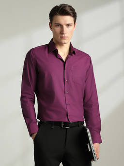 Van Heusen - Men Purple Slim Fit Solid Full Sleeves Formal Shirt