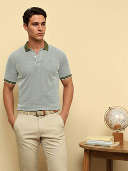 Van Heusen - Men Green Printed Collar Neck Polo T-Shirt