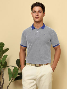 Van Heusen - Men Navy Printed Collar Neck Polo T-Shirt