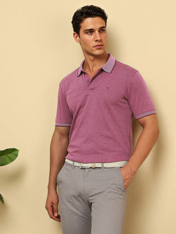 Van Heusen - Men Maroon Textured Collar Neck Polo T-Shirt