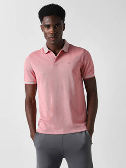 Van Heusen - Men Pink Textured Collar Neck Polo T-Shirt