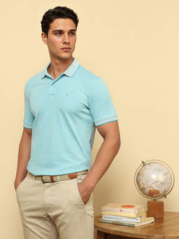 Van Heusen - Men Blue Solid Collar Neck Polo T-Shirt