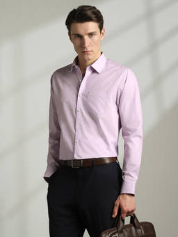 Van Heusen - Men Lilac Slim Fit Solid Full Sleeves Formal Shirt