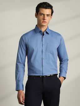 Van Heusen - Men Blue Slim Fit Solid Full Sleeves Formal Shirt