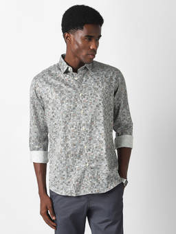 Van Heusen - Men Grey Printed Full Sleeves Casual Shirt