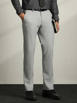 Van Heusen - Men Grey Textured Slim Fit Trousers
