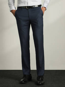 Van Heusen - Men Navy Blue Checks Formal Trouser