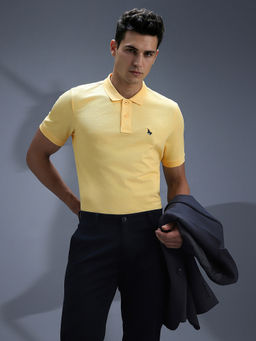 Van Heusen - Men Yellow Textured Polo Neck T-Shirt