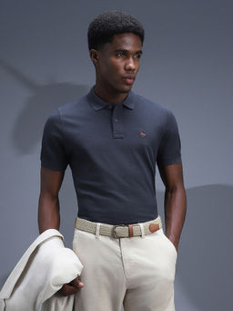 Van Heusen - Men Navy Blue Solid Polo T-shirt