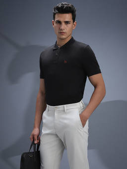 Van Heusen - Men Black Solid Polo T-shirt