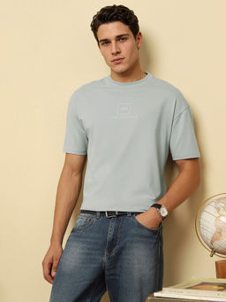 Van Heusen - Men Grey Cotton Blend Crew Neck T-Shirt