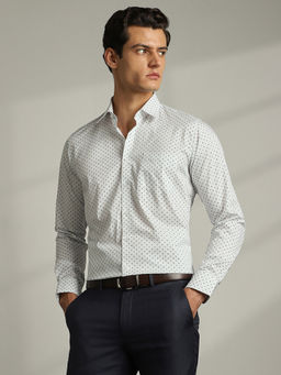 Van Heusen - Men White Print Full Sleeves Shirt