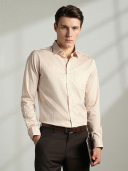 Van Heusen - Men Beige Print Full Sleeves Shirt