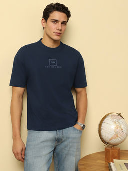 Van Heusen - Men Navy Blue Solid Crew Neck T-shirt